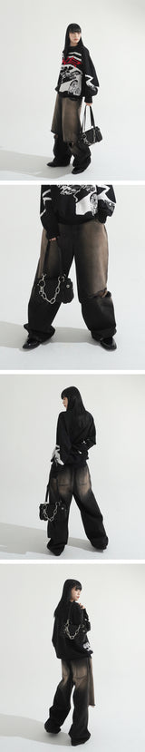 Sand Cutting Maxi Wide Denim Pants