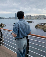 グラデーションデニムショートスリーブシャツ / GM Western Gradation Denim Short-Sleeved Shirt (M ~ L)