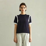 ショルダーコントラスト ハーフスリーブニット/SHOULDER CONTRAST HALF SLEEVE KNIT (NAVY)