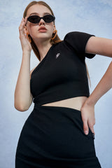 HIDE One Shoulder Top (Black) (6570997514358)