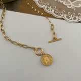 エリザべサンコイントグルバーチェーンシンプルネックレス / al Elizabethan coin toggle bar chain simple necklace