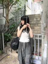 linen denim big pocket balloon cargo pants