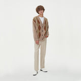 BRUSHED ARGYLE KNIT CARDIGAN_BEIGE (6610812993654)