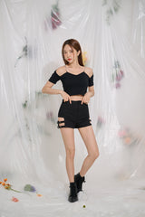 VチェーンショートスリーブクロップTシャツ / TOP(9290) V Chain Short Sleeve Crop Tee