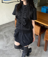 ウィンドハイネックシャーリング半袖ジャンパー / Wind high neck shirring short-sleeved jumper