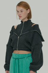  ZIPPER KNIT CARDIGAN SET / CHARCOAL
