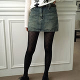 [Belt set] Jerik vintage washed denim mini skirt
