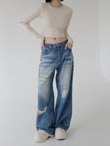 ローライズパッチデニムズボン/low-rise patch denim trousers