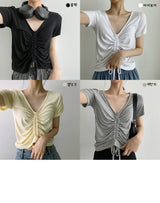 ロールノーズリングプリーツシャーリング半袖Tシャツ / Roll nose ring pleated shirring short sleeve T-shirt