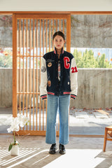 Grand Baseball Navy & White Unisex Varsity Jacket