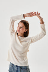 SMALL CHERRY RIB POINT LONG SLEEVE T-SHIRT [IVORY]