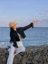 [Bellide made/2Size/Non-Fade] Slim Two-Way Denim Crop Jacket