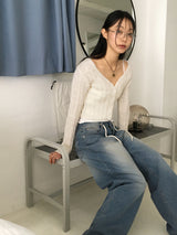 Techi string washed wide denim pants