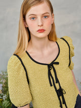 リンクルリボンパフブラウス / Wrinkle Ribbon Puff Blouse (2colors)