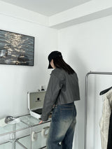 two-way crop leather jacket [2color]