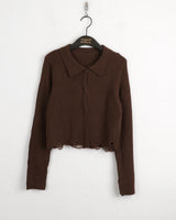 Tuma damage snap button collar knit cardigan