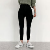 Whiskered Two-Button High Waist Skinny Jeans