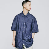 フロントシームウォッシュドデニムシャツ / FRONT SEAM WASHED DENIM SHIRT INDIGO