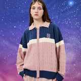 カラーブロックカラージップアップカーディガン / Color block collar zipup cardigan