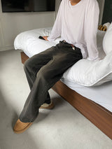 ASCLO Uネックシルケット長袖Tシャツ