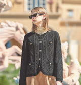 Spangle Tweed Knit Gardigan (Black) (6643856605302)
