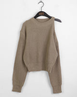 Mobin Unbalanced Shoulder Slit Long-Sleeved Knit