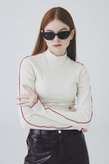カラーラインハーフネックTシャツ / Color Line Half Neck T-Shirt [Ivory]