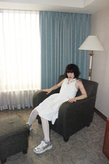 Vネックコットンドレス/V-neck cotton dress (white)