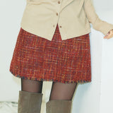 Wool cotton A-line tweed skirt / Red