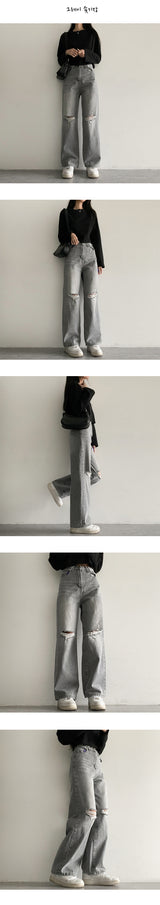 【ショート・ベーシック・ロング/S～2XL】シュークウォッシュワイドデニムパンツ