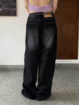 ユニークポケットロングワイドデニムパンツ/Clodi Unique Pocket Long Wide Denim Pants