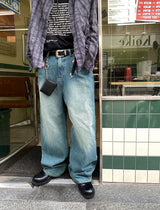 No.0150 color washing denim wide PT