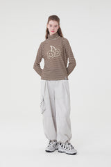 ビッグドゥードゥルチェリーハイネックストライプロングTシャツ／BIG DOODLE CHERRY HIGH NECK STRIPE T-SHIRT [BROWN]