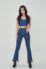 ハイウェストセミブーツカットスパンデックスデニムパンツ/HIGH WAIST SEMI BOOTSCUT SPANDEX DENIM PANTS [6861]