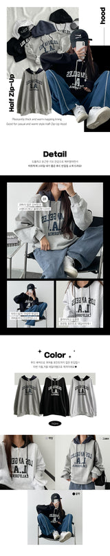 Napping Lining Bis Coloring Half Zip-Up Hoodie