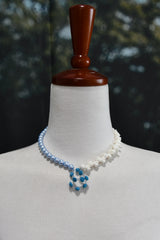 Blue and White Roses Necklace