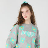 Green flower pattern Sweat-shirt [Melange grey] (6535252607094)