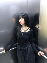 ユニークV-ストラップジッパースリムTシャツ