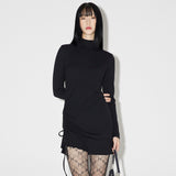 Shirring High-neck Mini Dress [BLACK] (6638395261046)