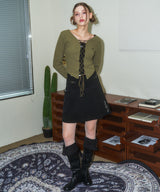 [NF] HITCH EYELET CARDIGAN (KHAKI)_F23ZB267