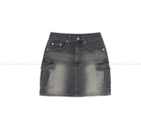 Gray cargo denim mini skirt