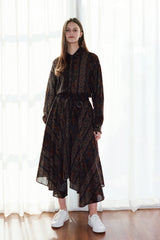 "PRE-ORDER 4/16~"  WOOD-CUT UNBALANCE FLARE SKIRT (Khaki) (6546130501750)