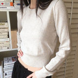 [Cashmere/12color] リモンラムウールラウンドクロップ長袖ニット
