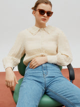 Double collar wrinkle blouse - Black (6682214793334)