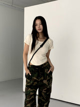 バレンベーシックインシジョンスクエアネック半袖Tシャツ/Baren Basic Incision Square Neck Short Sleeve T-shirt
