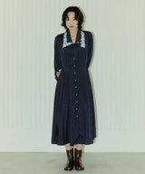 CHELSEA COLLAR FLARE DOT ONEPIECE - NAVY (6689411137654)