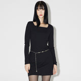 Square Slim Mini Dress [BLACK] (6638396440694)