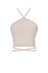2ウェイホルタースパンクロップスリーブレストップ/2-way halter span crop sleeveless top (beige)