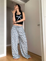 Vintage flower banding casual pants