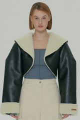 CROP SHEARLING JACKET / BLACK